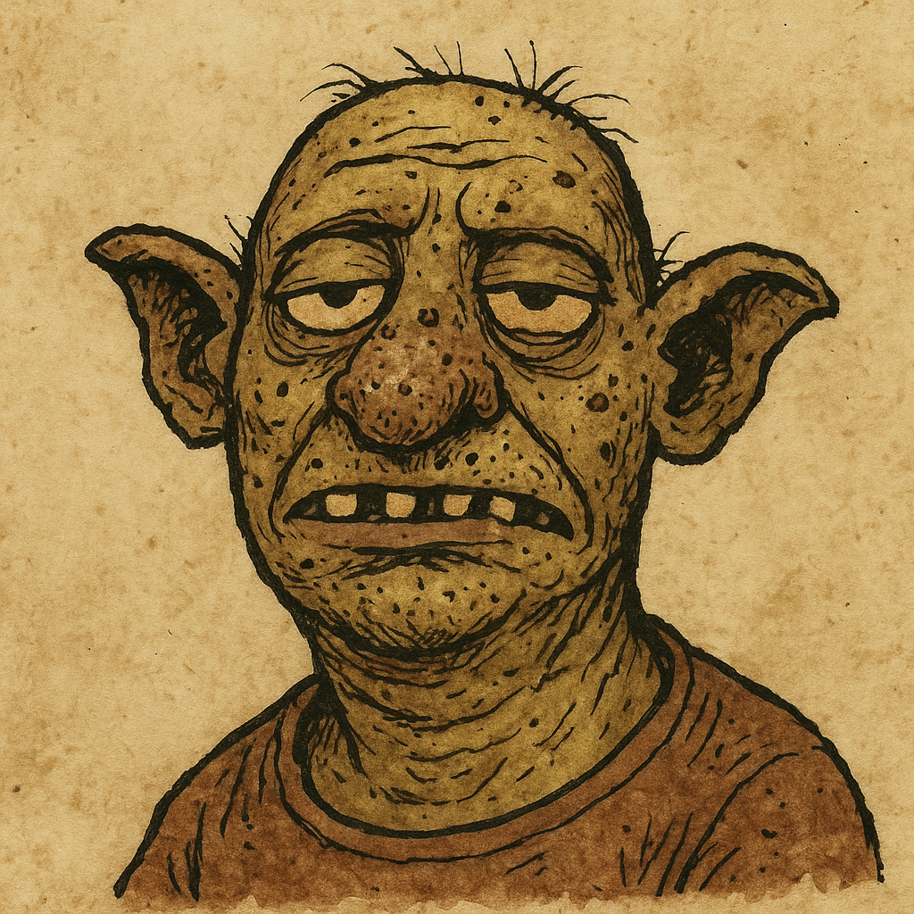 Rusty Coin mascot — a goblin-like trash dweller